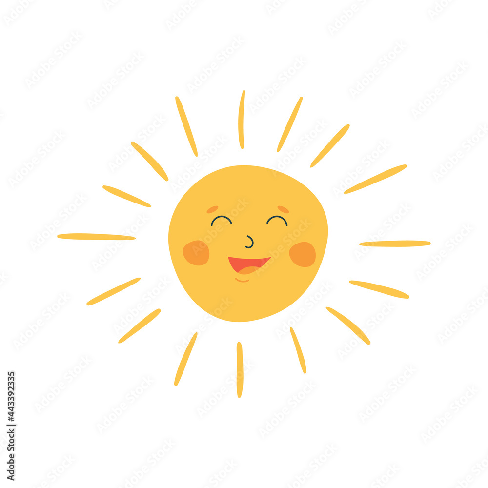 Hand drawn vector sun with happy face. Summer and vacation concept. Hand drawn vector sun with happy face. Summer and vacation concept.