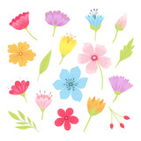 Set of cute colorful flowers and plants