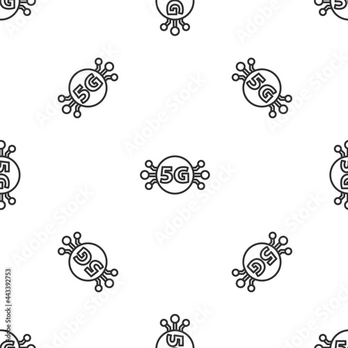 Grey line 5G new wireless internet wifi connection icon isolated seamless pattern on white background. Global network high speed connection data rate technology. Vector