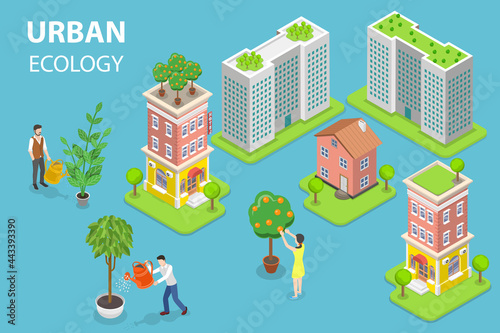 3D Isometric Flat Vector Conceptual Illustration of Urban Ecology, Eco Friendly City