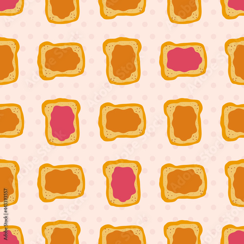Jelly and peanut butter toast vector illustration in cute doodle style with antropomorphic faces.