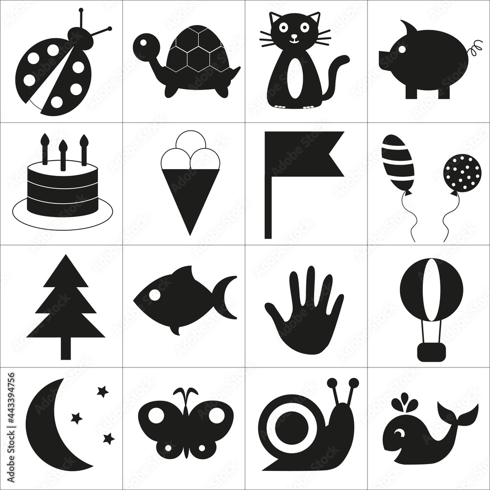 black white cards contrast images for babies 03 months old. visually stimulating play space for