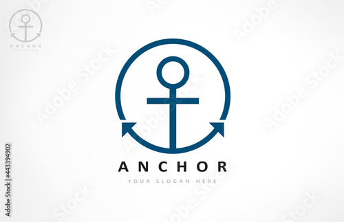 Nautical logo vector. Helm and anchor design.