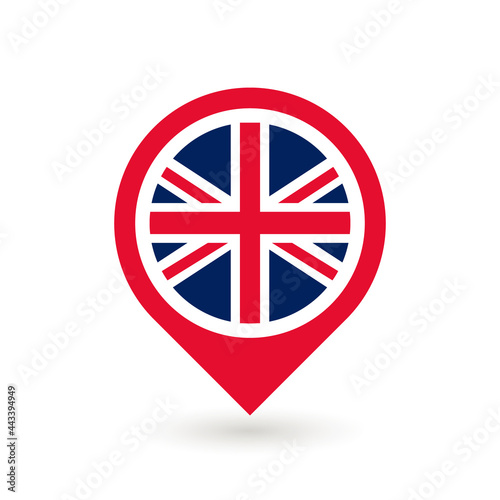 Uk Flag in Map Pin icon design 