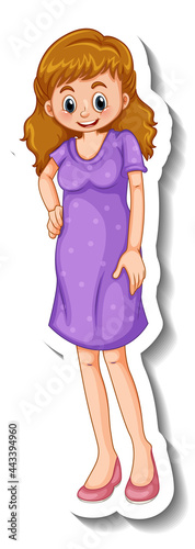 A sticker template with a woman wearing purple dress in standing pose