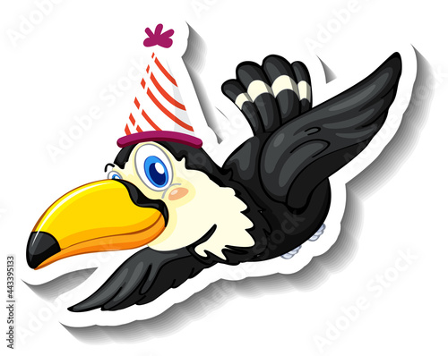 A sticker template with a toucan wearing party hat