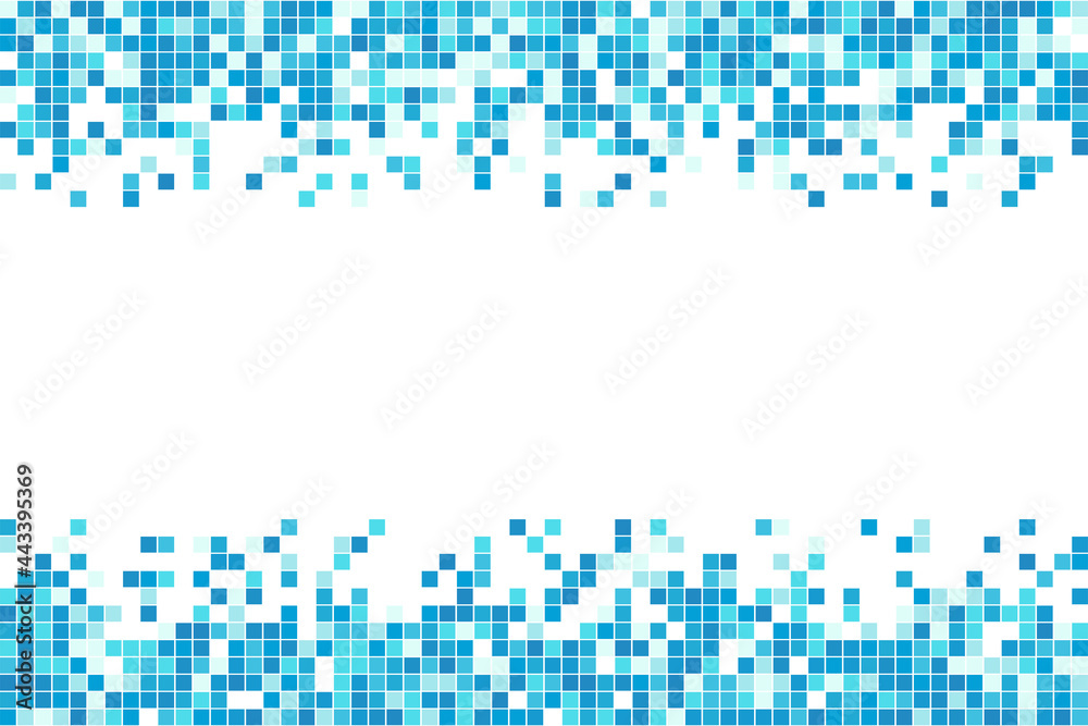 Abstract blue cyan winter mosaic background. Aqua blue colored square tiles. Pixel clean backdrop with copy space. Vector