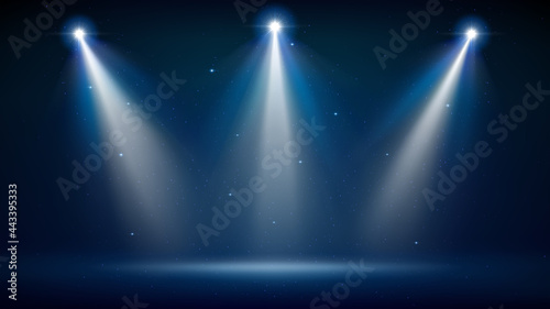 Empty dark blue studio. Smooth blurred gradient background. Abstract empty illuminated room. Backdrop for displaying products. Vector illustration