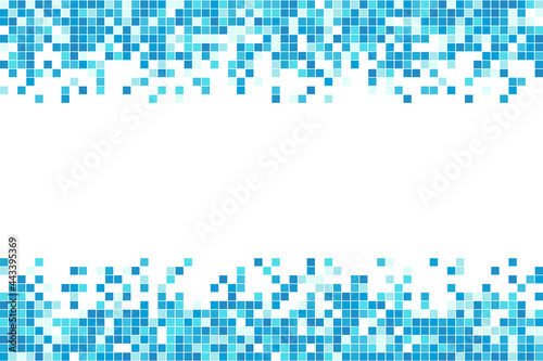 Abstract blue cyan winter mosaic background. Aqua blue colored square tiles. Pixel clean backdrop with copy space. Vector