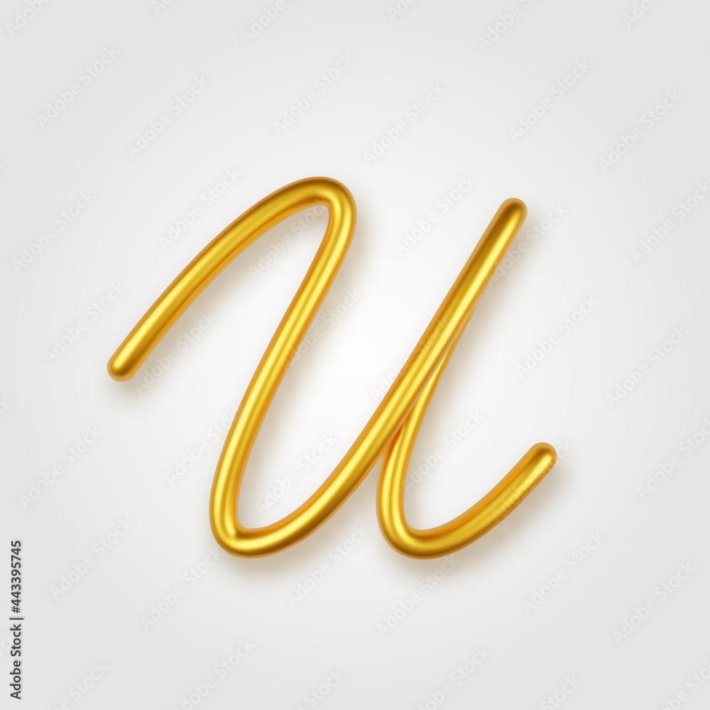 Gold 3d realistic capital letter U on a light background. Gold 3d realistic capital letter U on a light background.