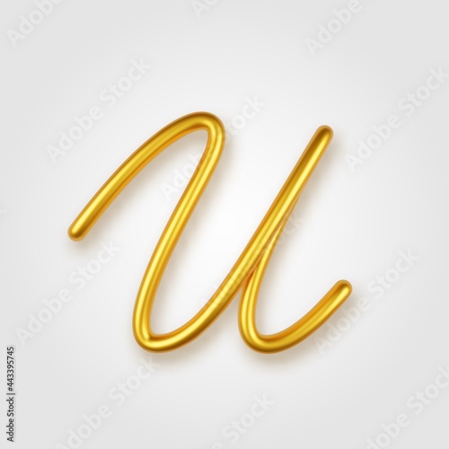 Gold 3d realistic capital letter U on a light background.