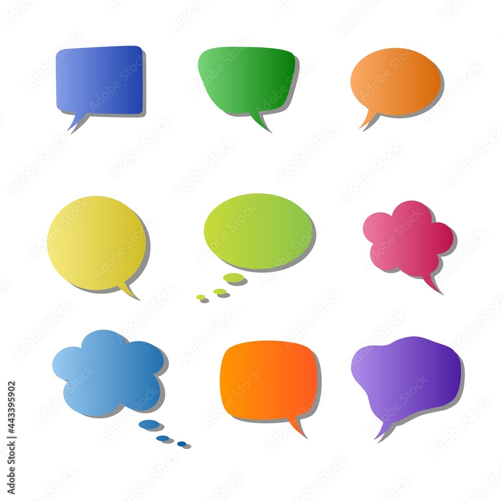 Set of colorful speech bubbles. Text and conversation. 