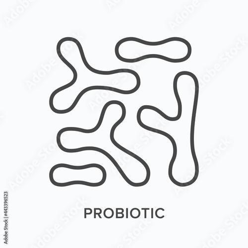 Probiotic flat line icon. Vector outline illustration of bacteria. Black thin linear pictogram for microbiome