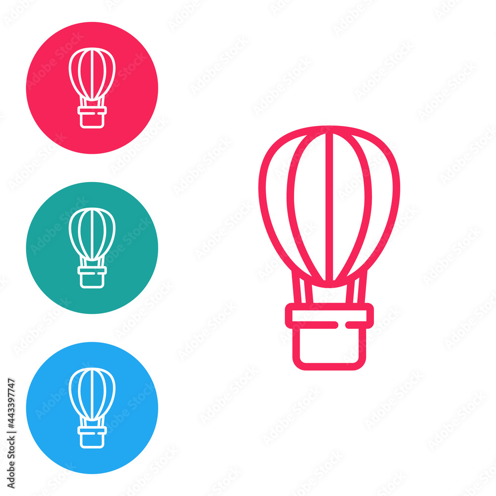 Red line Hot air balloon icon isolated on white background. Air transport for travel. Set icons in circle buttons. Vector Red line Hot air balloon icon isolated on white background. Air transport for travel. Set icons in circle buttons. Vector