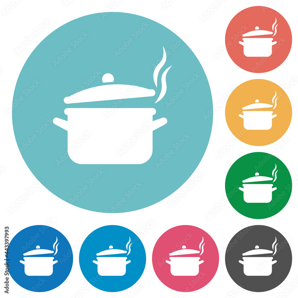 Steaming pot with lid flat round icons