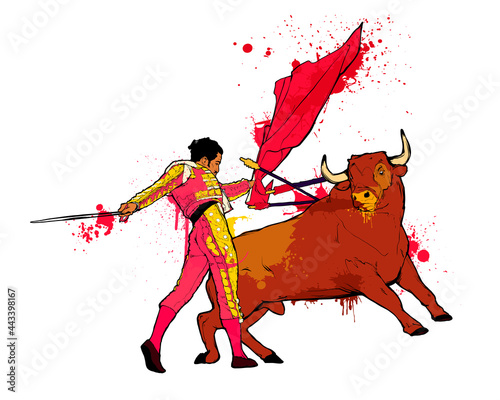 Bull and toreador, spanish corrida vector art