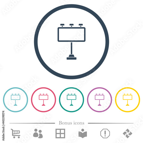 Billboard with reflectors flat color icons in round outlines