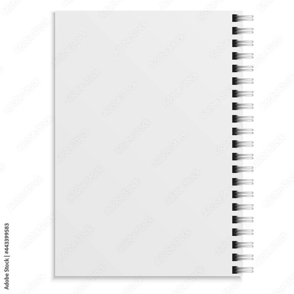 Notebook realistic. White copybook blank closed spiral binder. Paper organizer, sketchbook or diary mockup. Clean sheets, soft cover top view, office stationery vector isolated illustration Notebook realistic. White copybook blank closed spiral binder. Paper organizer, sketchbook or diary mockup. Clean sheets, soft cover top view, office stationery vector isolated illustration