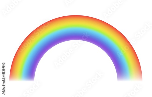 Rainbow realistic. Sun effect color arch, joyful summer or spring sky, iridescent lights, natural weather effect, curved multicolor stripe after rain. Vector isolated illustration