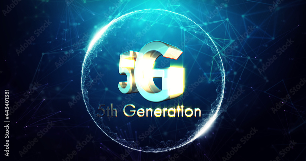Image of 5g 5th generation text over spinning globe and network of connections