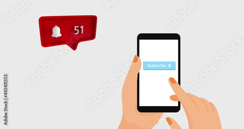 Image of smartphone screen with subscribe and red speech bubble