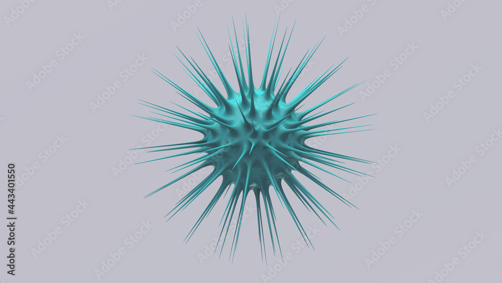 Obraz premium Blue cell. Gray background. Virus concept. Abstract illustration, 3d render.