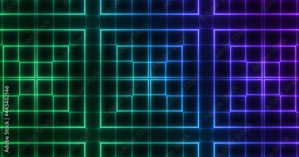 Image of glowing green to purple formation of squares flashing on seamless loop Image of glowing green to purple formation of squares flashing on seamless loop