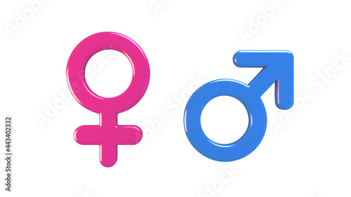 Male female gender symbol in pink and blue isolated with white background