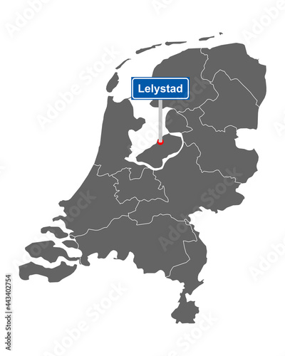 Landkarte der Niederlande mit Orstsschild Lelystad