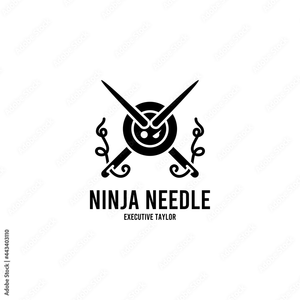 ninja needle retro tailor illustration logo vector design