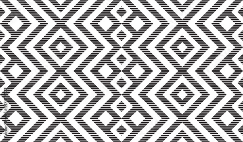 Seamless pattern repeating design with geometric shapes.