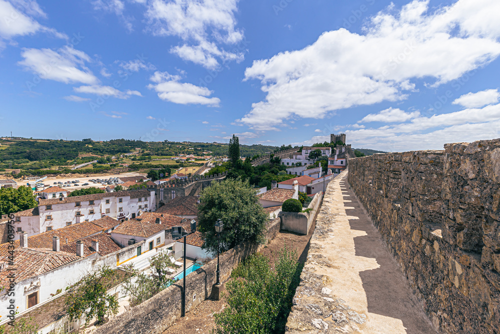 Óbidos - June 29, 2021: Panoramic view of the medieval town of Óbidos, Portugal