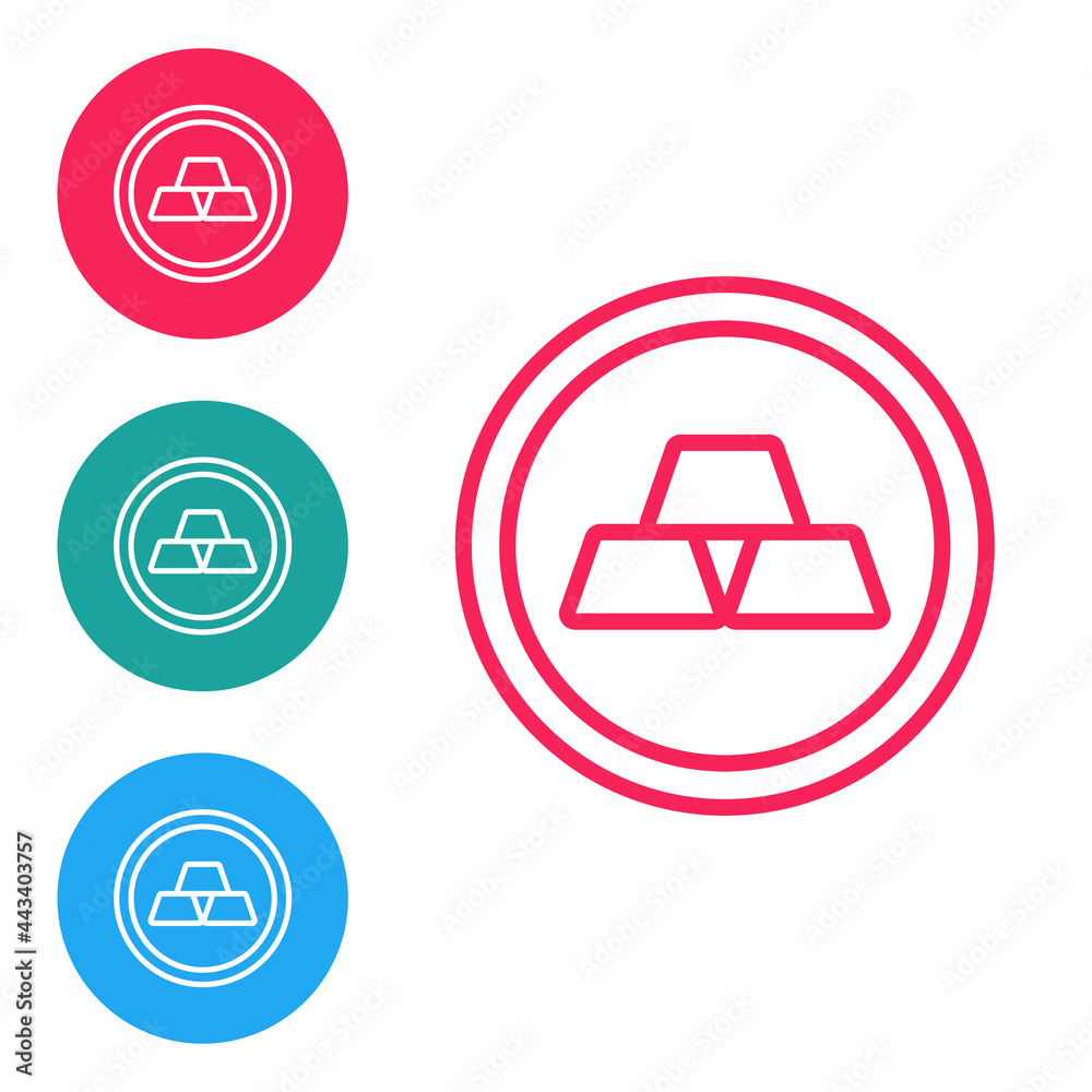 Red line Gold bars icon isolated on white background. Banking business concept. Set icons in circle buttons. Vector Red line Gold bars icon isolated on white background. Banking business concept. Set icons in circle buttons. Vector