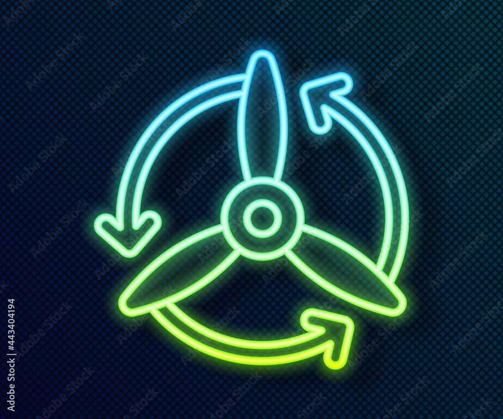 Glowing neon line Wind turbine icon isolated on black background. Wind generator sign. Windmill for electric power production. Vector Glowing neon line Wind turbine icon isolated on black background. Wind generator sign. Windmill for electric power production. Vector