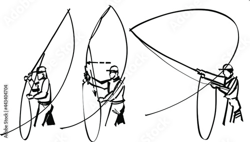 The vector illustration of a fisherman with the fishing rod