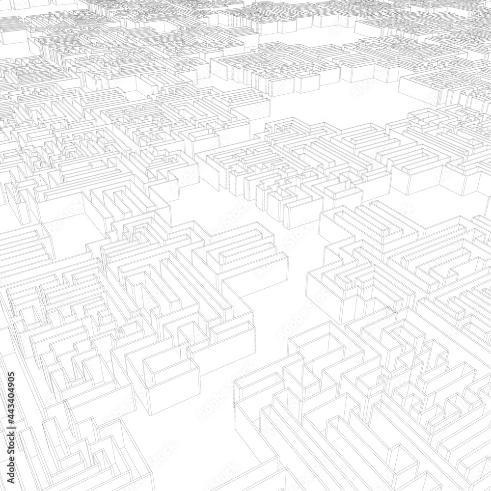 Background with a large maze. Perspective view. Vector illustration