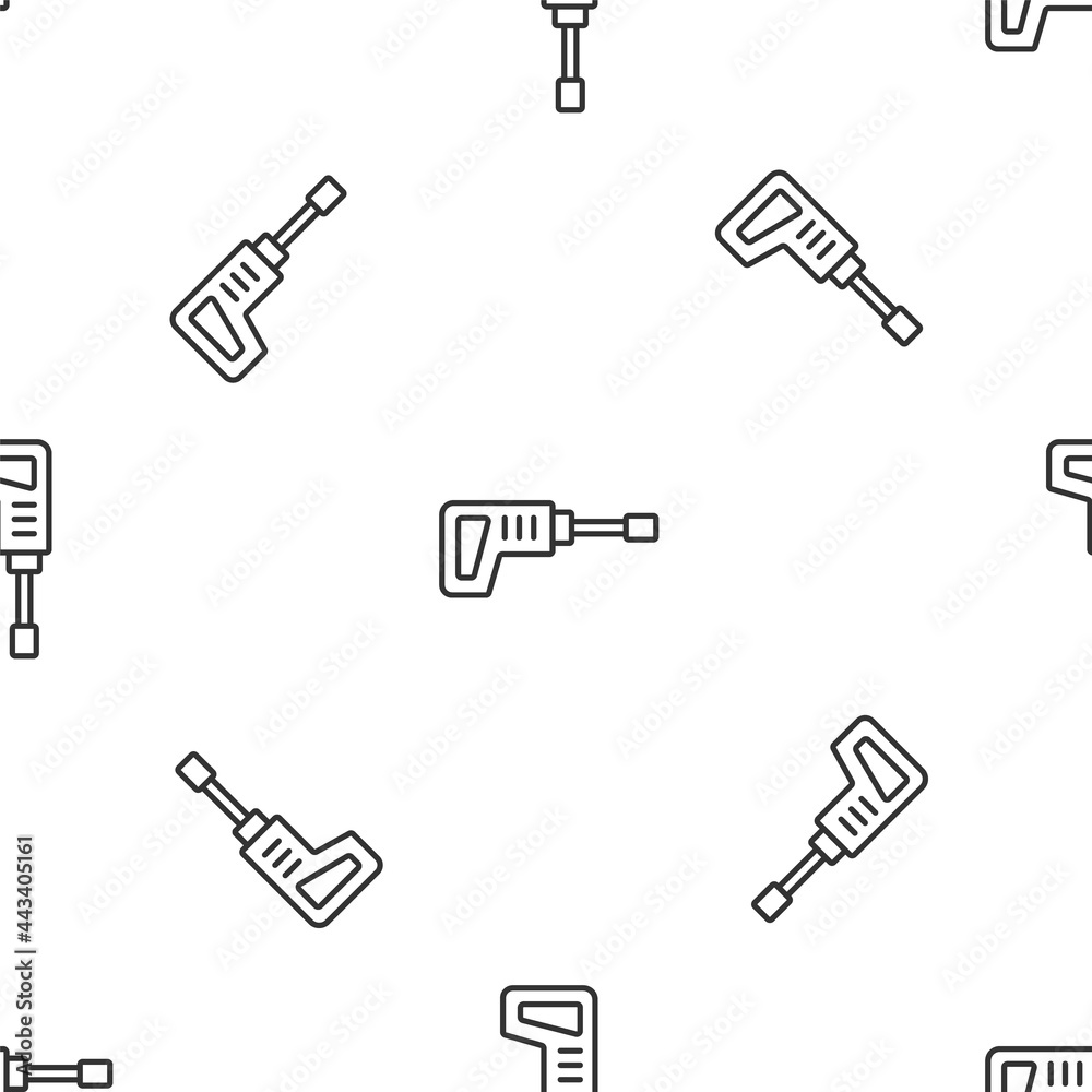 Grey line Electric rotary hammer drill machine icon isolated seamless pattern on white background. Working tool for construction, finishing, repair work. Vector Grey line Electric rotary hammer drill machine icon isolated seamless pattern on white background. Working tool for construction, finishing, repair work. Vector
