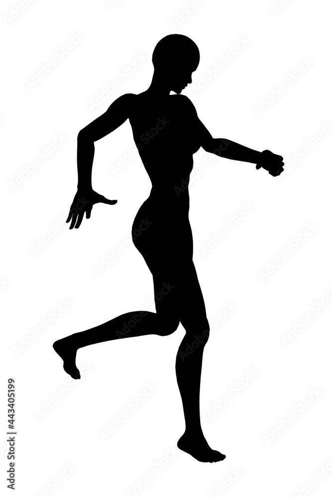 Silhouette of a running girl isolated on a white background. Vector illustration