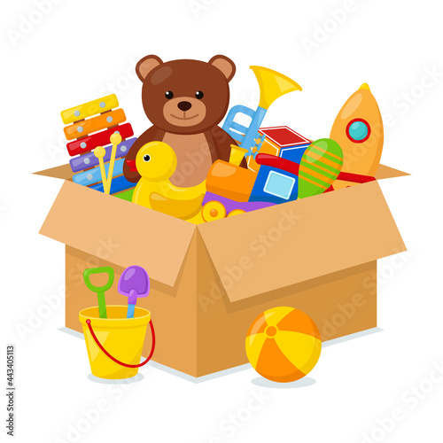 Kid toys in a box  vector illustration