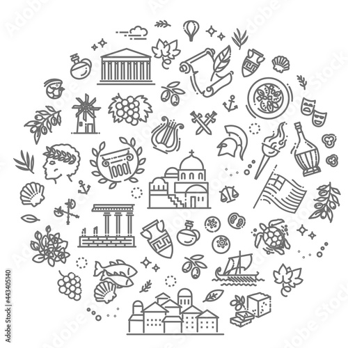 Greece line icon set. Vector illustration