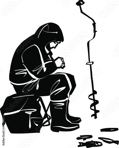 The vector illustration of the fisherman on winter fishing