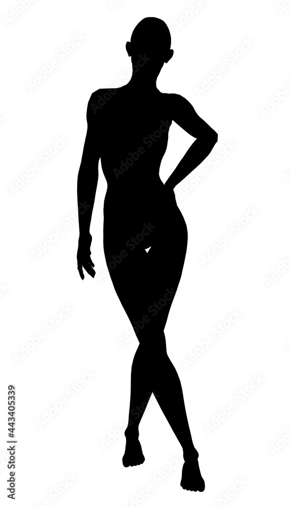 Silhouette of a girl standing in a sexy pose isolated on a white background. Vector illustration