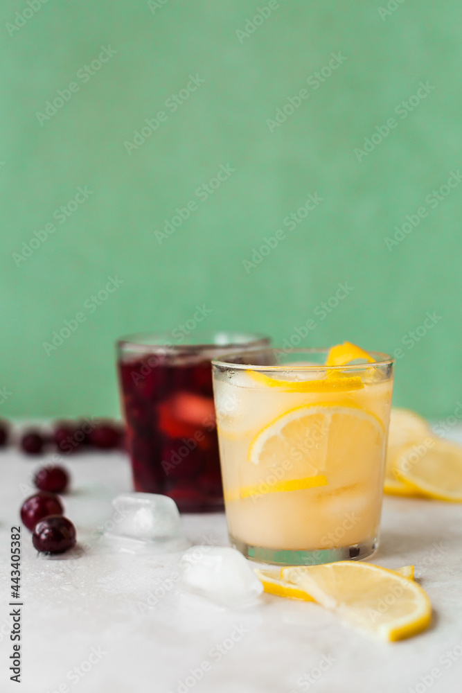 Lemon and cherry lemonade with ice Lemon and cherry lemonade with ice