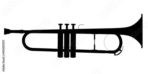 Silhouette of a trumpet, wind musical instrument isolated on a white background. Vector illustration