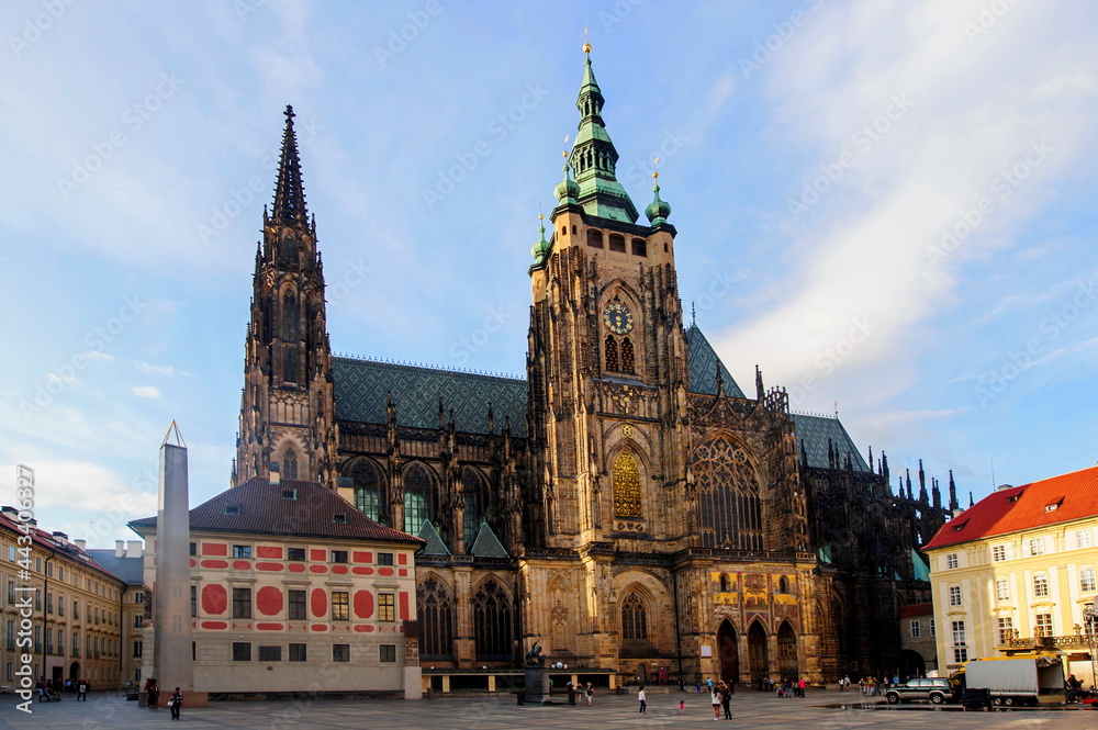 Fototapeta premium Front view of the main entrance to the St. Vitus cathedral in Prague Castle in Prague, Czech Republic