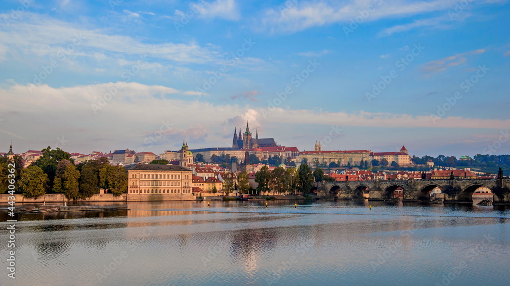 Panorama of the Vltava river and Old Town in Prague. Czech Republic