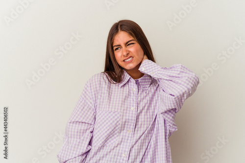 Young caucasian woman isolated on white background surprised pointing with finger, smiling broadly. © Asier