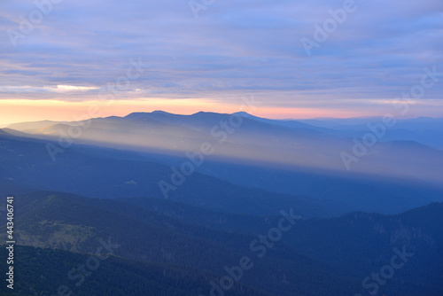 Morning sunbeam over Carpathian Mountains