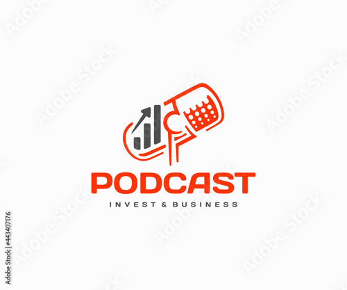 Finance podcast logo design. Financial talk show and money radio vector design. Finance, economics, and investment discussion logotype