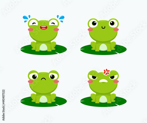 emoticon set of the cute green frog .Vector Illustration